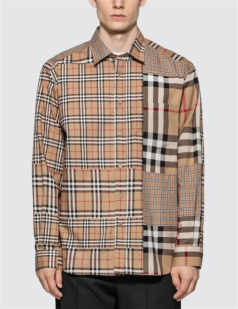 burberry classic fit patchwork check cotton shirt 3xl|Check Cotton Shirt in Husk .